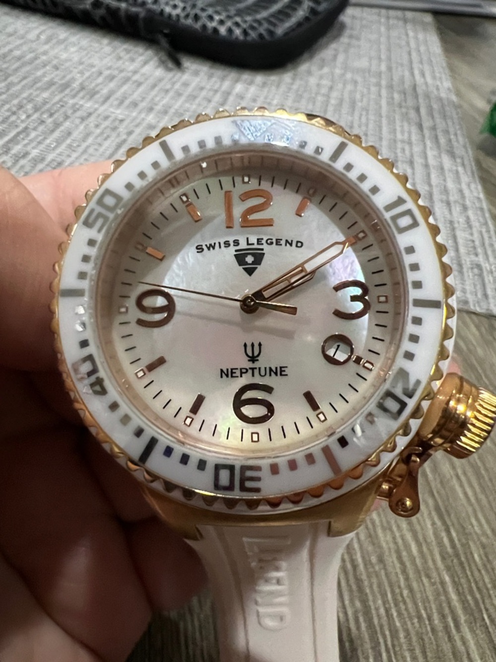 Swiss Legend Neptune Rose Gold and White/Cream Ceramic Watch